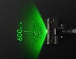 שואב שוטף אלחוטי חכם עם תאורת Deerma T30XT GreenVision – ראש השואב מציג אלומת אור ירוקה המאירה אבק ומרחק 600 מ מ
