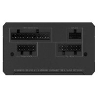 ספק כוח מודולרי ושקט לחלוטין Corsair RMe Series RM650e 650W – מציג את פאנל החיבורים המודולרי השחור של הספק עם שקעים מסומנים