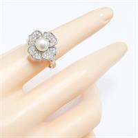 טבעת מכסף משובצת פנינה לבנה וזרקונים RG1637 | תכשיטי כסף 925 | טבעות עם פנינה