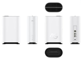 נתב רשת סלולרית שולחני 5G דגם ZTE G5C – הנתב הלבן הגלילי במבטים מרובים: חזית, גב, צד, עליון ותחתון