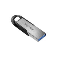 זיכרון נייד SanDisk Ultra Flair USB 3.0 256GB – פריט בודד בצבע כסף עם הדפס לוגו SanDisk וחיבור USB כחול