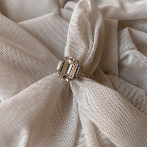 טבעת מלבנים סברובסקי- כסף קריסטל