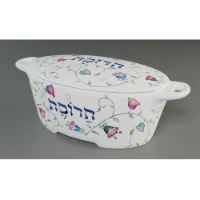 סט 3 חלקים צלחת פסח + מגש + קערת חרוסת מלמין דגם אביב