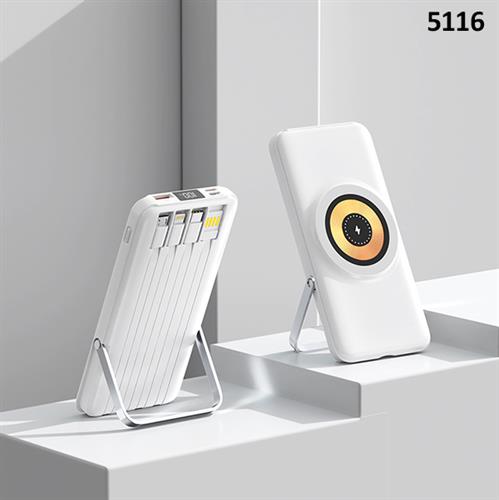 פאוורבנק עם 4כבלים מובנים 10,000mAh טעינה אלחוטית 15W,צג דיגיטלי, יציאת USB קוויקצ'ארג' Qc3.0 ויציאת  Type-C סופר מהירה 22.5W