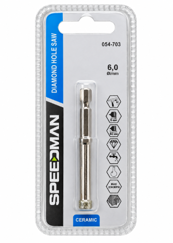 מקדח כוס יהלום לקרמיקה ⁦SPEEDMAN⁩ – ⁦6⁩ מ״מ