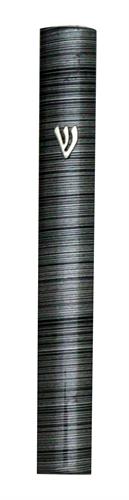 Aluminum Mezuzah 15 Cm-3d Metallic Gray & Black Striped Design- Special Profile, Metal "shin"