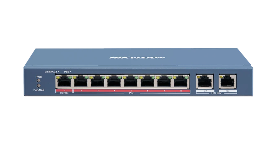 מתג לא מנוהל 8 + 2 Hikvision 8 Port Fast Ethernet Unmanaged POE Switch DS-3E0310HP-E