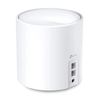 מגדיל טווח 3 יח' באריזה TP-Link Deco X20 MESH AX1800 Wi-Fi 6 – פריט בודד לבן עם לוגו TP-Link שקעי רשת וחשמל בצדו עם 4K