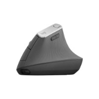 עכבר ארגונומי אנכי Logitech MX Vertical – דגם אפור כהה מעוצב בצורה ארגונומית עם חיבור USB-C קדמי