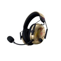 אוזניות גיימינג Razer Blackshark V3 Pro Counter‑Strike 2 Edition – בצבע זהב עם ציור דרקון מקרופון שחור ורקע לבן
