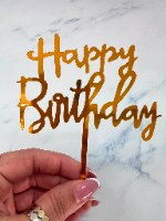 טופר happy birthday עם מקל - זהב
