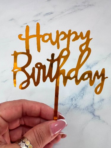 טופר happy birthday עם מקל - זהב