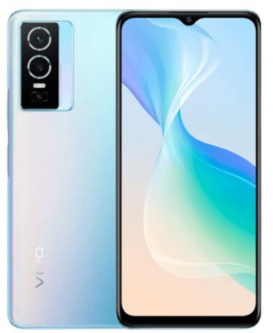 סמארטפון VIVO Y76 5G 8GB+128GB תכלת – USB מכשיר תכלת אחד מוצג עם מסך דלוק ומערך המצלמות האחורי גלוי