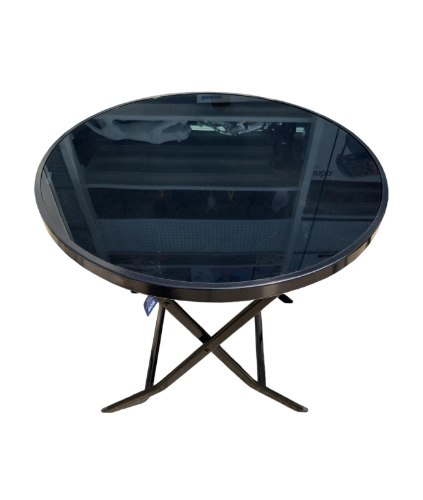 שולחן מתקפל עגול  זכוכית שחורה 70 ס"מ.