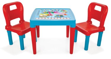 פינת ישיבה לילדים | שולחן מצויר עם 2 כיסאות | כיסאות עם משענת מפלסטיק לילדים | סט שולחן יצירה | מבית