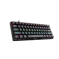 מקלדת מכנית חוטית Miracase MMCK100 RGB – פריט בודד מקלדת שחורה קומפקטית עם תאורת RGB צבעונית מונחת באלכסון על רקע לבן