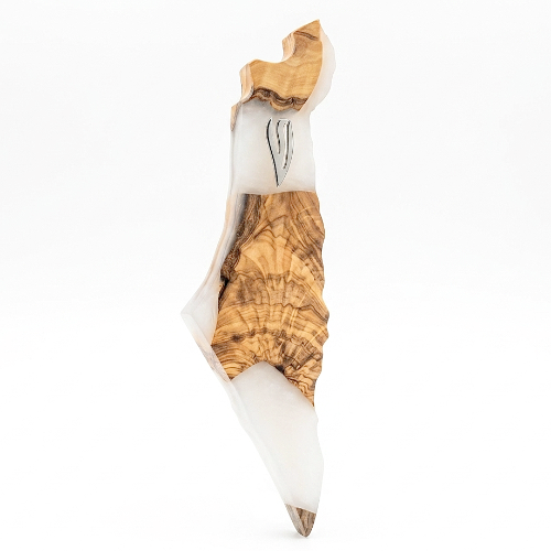 Israel Map Designer Mezuzah Case – Pearl White & Olive Wood