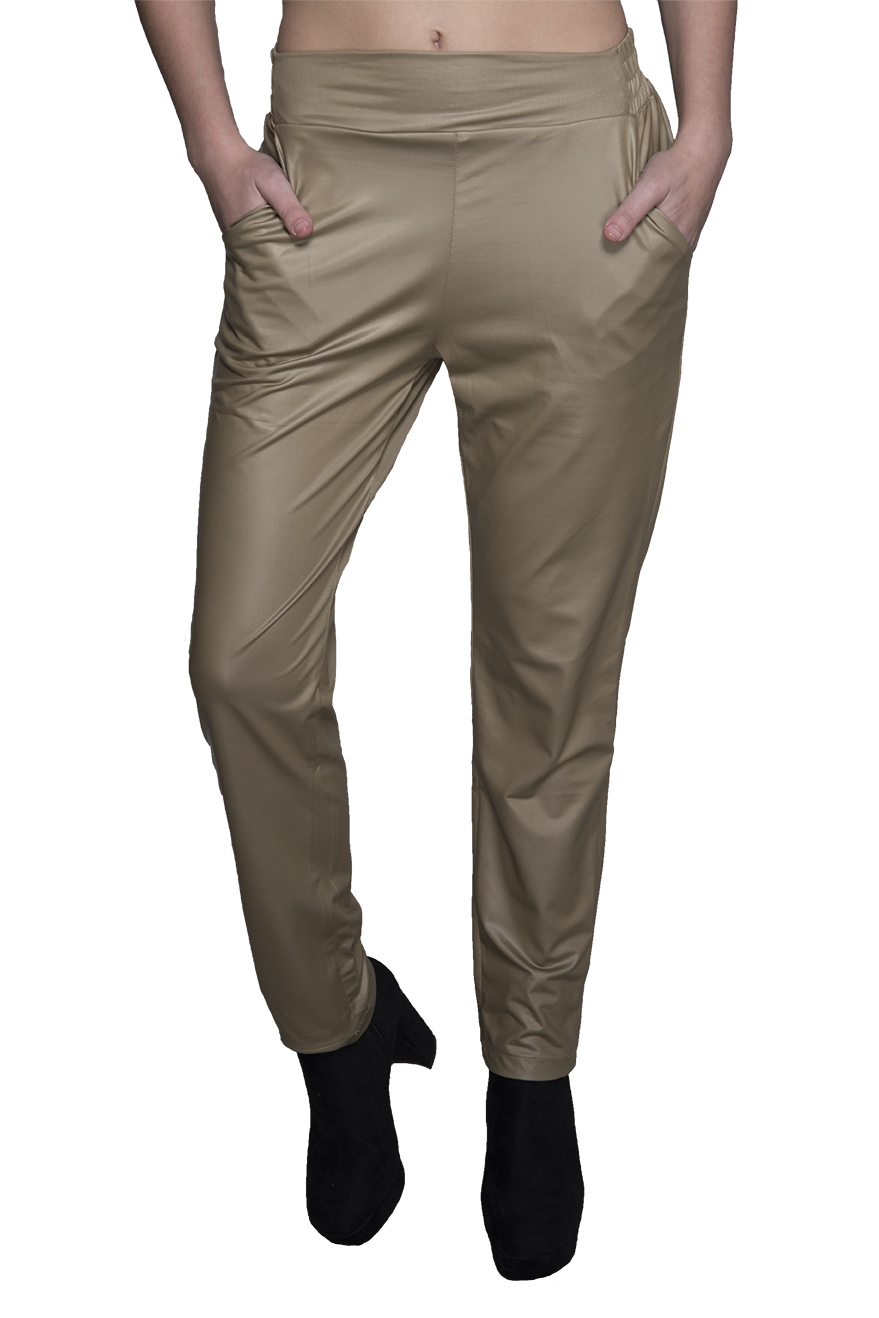 מכנס דמוי עור עם גומי בצבע זהב קדמי