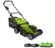 מכסחת דשא נטענת + שתי סוללות 2 אמפר ומטען כפול - GREENWORKS 99722 48V