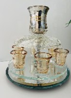 מחלק יין מסתובב קריסטל מהודר עם  6 כוסיות- זהב