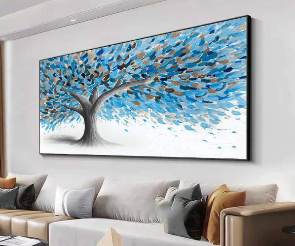 "עץ כחול" ציור מודפס על בד קנבס מתוח, עם או בלי מסגרת | תמונת אוירה של עץ אבסטרקטי