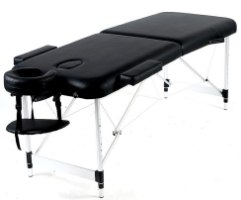 שולחן עיסוי אלומיניום מקצועי 185×70 ס”מ Medics Care MC-125 – שחור עם רגלי אלומיניום מנח פנים ומשענות ידיים