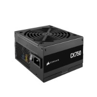 מערכת גיימינג Benda iCUE Build V3 – ספק כוח שחור של Corsair מדגם CX750 עם מאוורר גלוי למעלה מונח על רקע