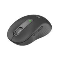 עכבר אלחוטי אפור Logitech Signature M650 – פריט בודד של עכבר אפור כהה עם גלגלת ונורית ירוקה מוארת