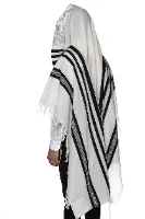 טלית צמר פסים שחור דגם מודים תכלת מרדכי