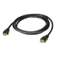 כבל HDMI 5M צבע זהב Aten 2L-7D10H High 4K – כבל שחור אחד עם מחברי HDMI מוזהבים מונח על רקע לבן