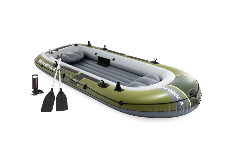 סט סירה מתנפחת SeaHawk ל-4 אנשים כולל משוטים ומשאבה ‎351×145×48‎ ס״מ | INTEX | מק״ט ‎66334‎ | קפיץ ק