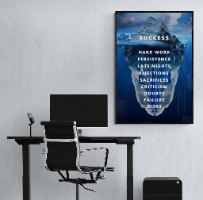 "Success" תמונת קנבס מעוצבת עם משפט מוטיבציה והשראה על רקע קרחון - תמונה למשרד או חדר עבודה