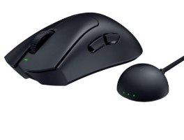 עכבר גיימינג ארגונומי אלחוטי Razer DeathAdder V4 Pro – עכבר ותחנת עגינה עם נורות ירוקות