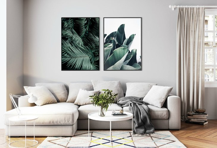 זוג תמונות קנבס צמחים טרופים על רקע שחור ולבן  "Black or White Tropical" | תמונות לבית