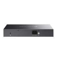 מתג מנוהל Omada SG2210MP +PoE – פאנל אחורי של המתג בצבע אפור כהה עם כניסת חשמל הארקה וחריץ אבטחה חוטי