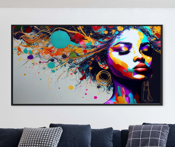 "Kimberly" ציור דמות אפריקאית צבעונית מודפס על בד קנבס מתוח, עם או בלי מסגרת | תמונה גדולה לסלון
