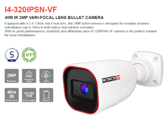 מצלמת צינור Provision I4-320IPSN-VF IP POE Vary-Focal 2MP