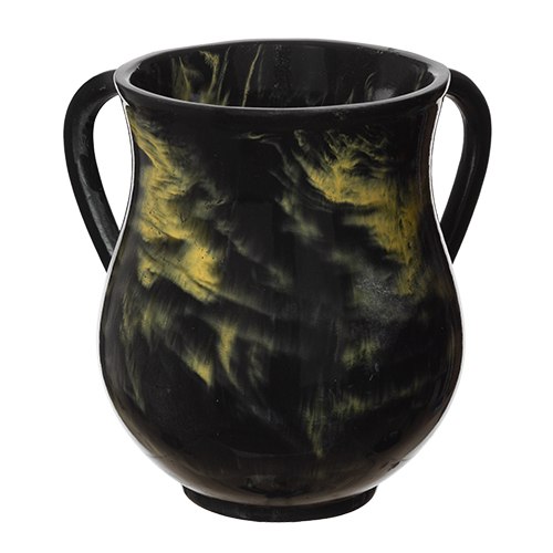 נטלה, כוס לנטילת ידיים, עשויה פולירזין דגם שיש שחור וזהב, מים אחרונים