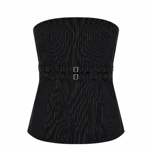 BELTED STRAPLESS  TOP- BLACK STRIPED