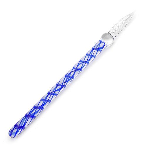 עט נובע ידית זכוכית שקופה עם משבצות כחולות