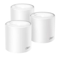 מגדיל טווח (3 באריזה) Tp-Link Deco X50 AX3000 WiFi 6 – שלוש יחידות בצורת גליל בצבע לבן עם לוגו deco