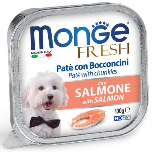 מעדן רטוב לכלבים מונג פרש פטה נתחי סלמון 100 גרם - MONGE FRESH PATE SALMON 100G