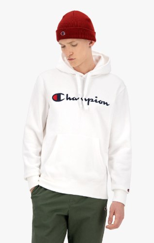 CHAMPION | צ'מפיון - קפוצ'ון צ'מפיון לבן לוגו רקום כיס קנגורו | גברים