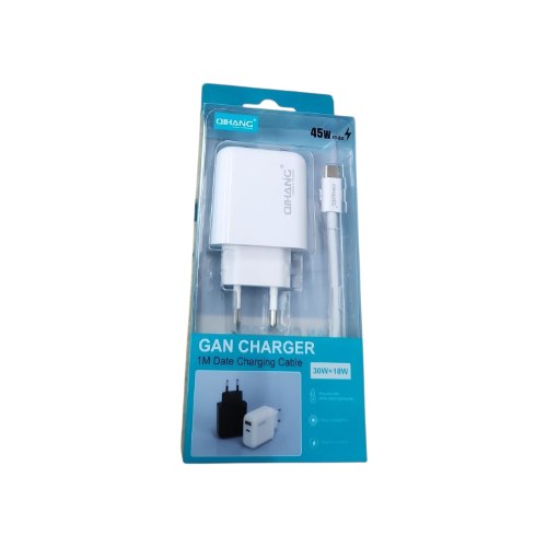 ראש טעינה 2 כניסות : usb ו type c+ כבל type c, טעינה מהירה נץמאוד, 45w