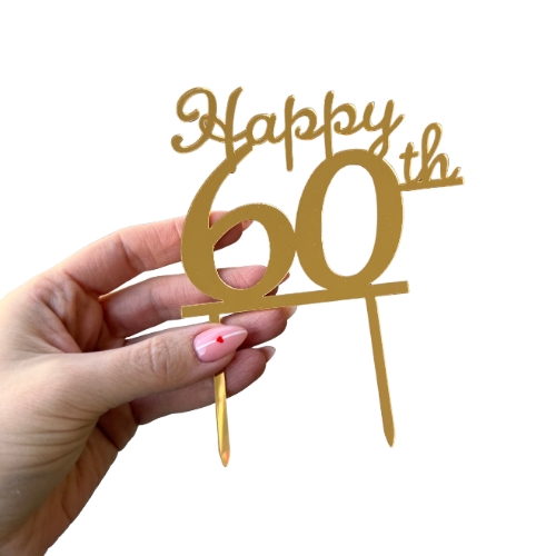 טופר אקריל זהב Happy birthday 60