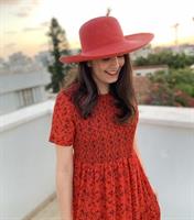 כובע קש אדום רחב שוליים לקיץ - כובע פנמה מקורי
