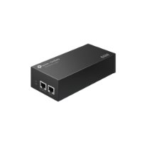 מזרק Tp-Link PoE++ POE170S – המכשיר השחור מוצג בזווית על רקע לבן עם יציאות רשת בחזית וכיתוב 60W