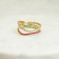 טבעת שלושה צבעים| טבעת אבני חן ויהלומים