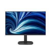 מסך מחשב עסקי 24 אינץ' Philips 24B2U3301 – USB-C מסך שחור אחד מוצג מלפנים עם תמונה מופשטת בכחול ולבן על המסך