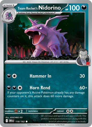 קלף בודד single פוקימון - team rocket's nidorino - Destined Rivals - 118/182